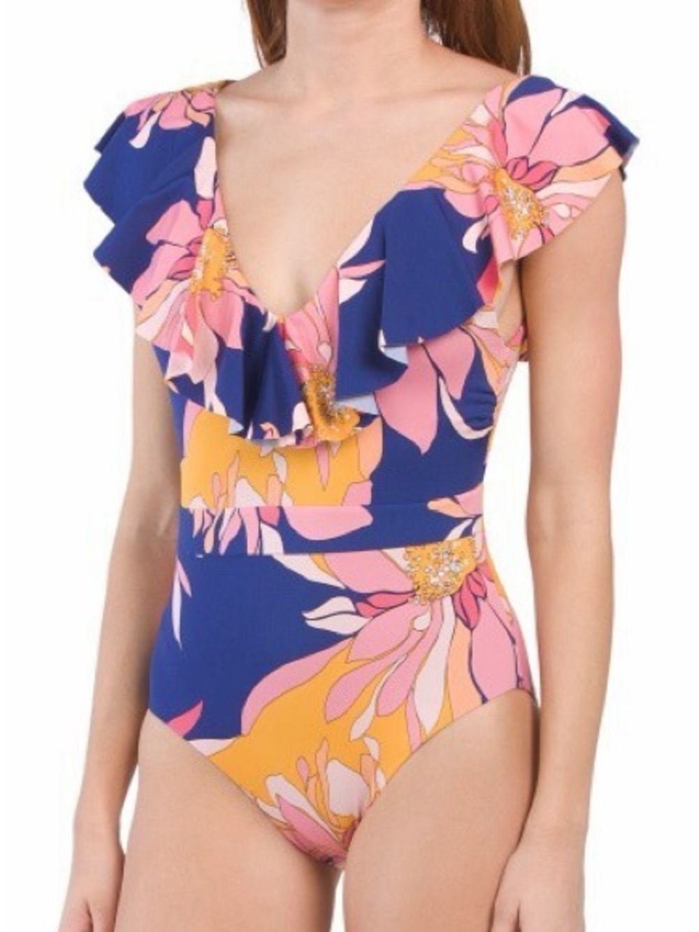 TRINA TURK Multicolor Breeze Ruffle One Piece V Neck Swimsuit 8